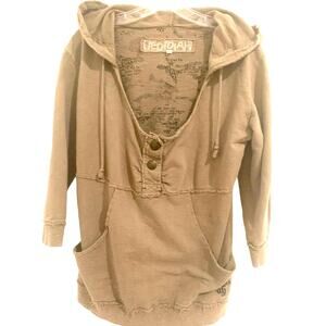 Jedidiah Hoodie Grunge L Womens Olive Green Punk Henley Long Sleeves Cotton